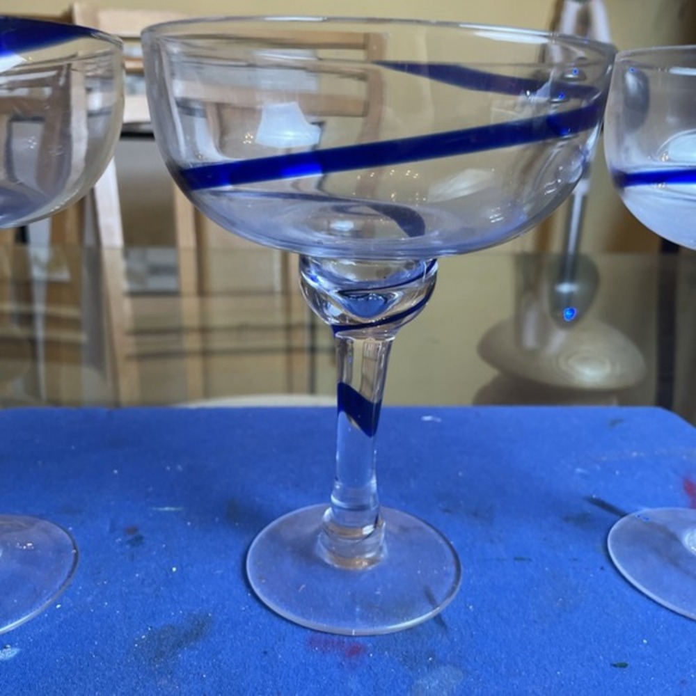 Lot of 3 Vintage Blue Swirl Clear Glass Cocktail‎ Sherbet Dessert Goblets - Picture 3 of 5